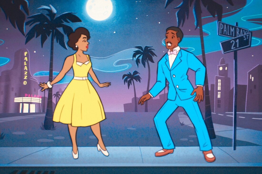 Belinda and the Doctor as a cartoon in Doctor Who, "Lux"