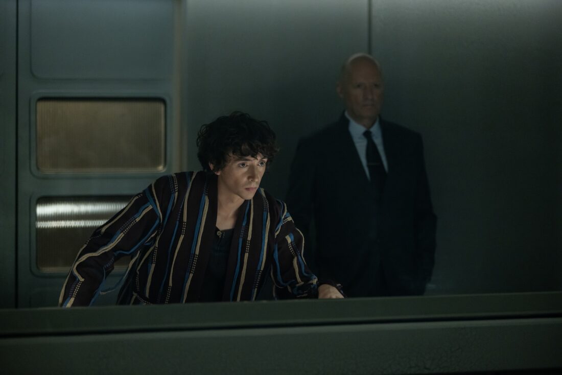 FX's Alien: Earth -- "Neverland" -- Season 1, Episode 1 (Airs Tues, August 12) -- Pictured (L-R): Samuel Blenkin as Boy Kavalier, Ade Edmondson as Atom Eins.