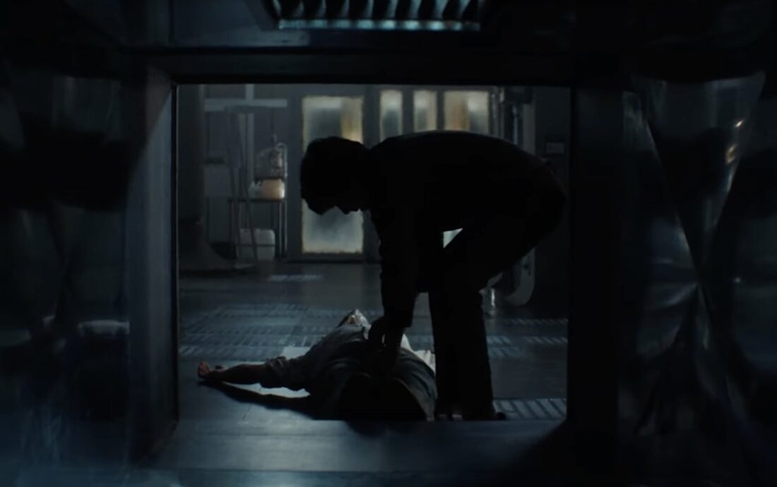 Slightly (Adarsh Gourav) drags Arthur Sylvia (David Rysdahl) and his new facehugger friend into an air duct in Noah Hawley's Alien: Earth.