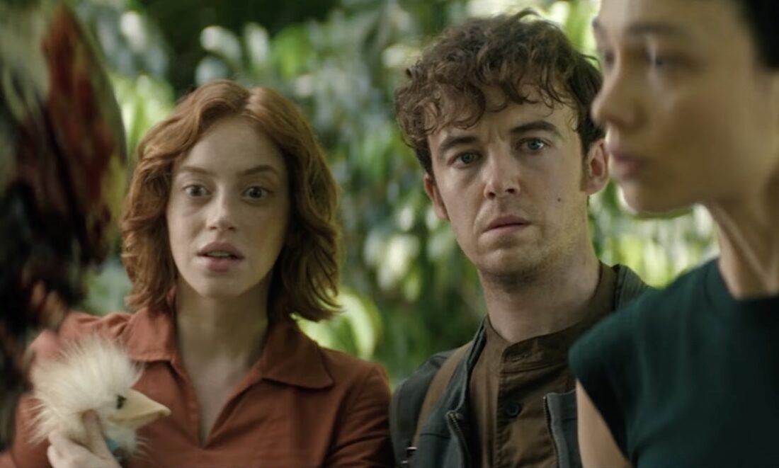 Nibs (Lily Newmark) stares at the alien as Joe (Alex Lawthor) stares at his sister in Noah Hawley's Alien: Earth.