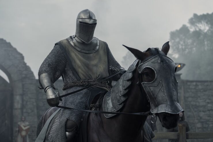 Dunk (Peter Claffey) wearing tournament armor in A Knight of the Seven Kingdoms