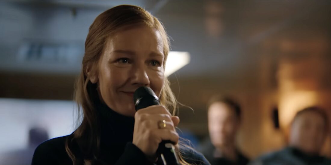 Eva Stratt (Sandra Hüller) indulges in pre-mission karaoke in Lord & Miller's Project Hail Mary