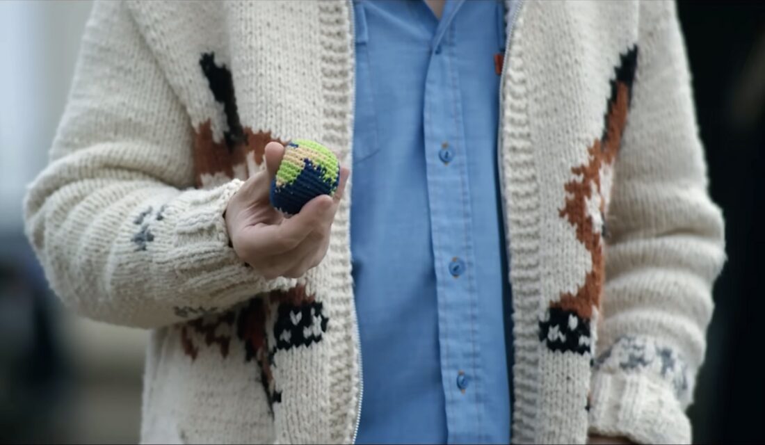 Ryland Grace (Ryan Gosling) holds the world in his hand, in beanbag format, in Project Hail Mary