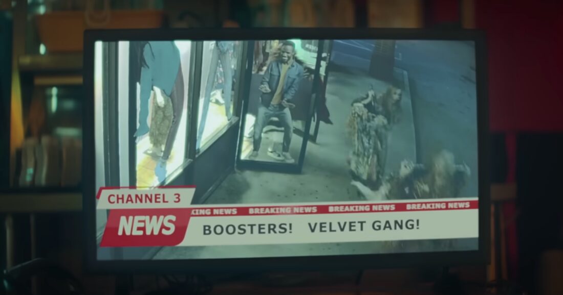 The Velvet Gang fleeing a Metro store on the news
