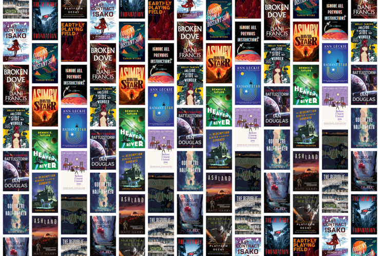 Mosaic of 19 book covers for May 2026's new science fiction releases.