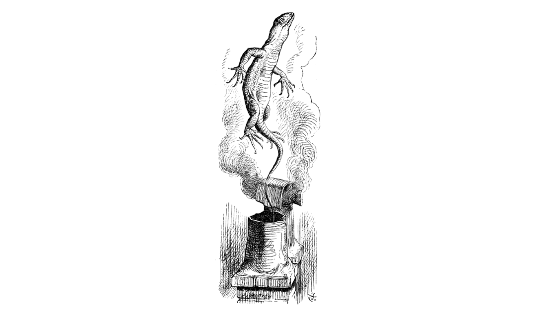 Illustration of Bill the Lizard from "Alice's Adventures in Wonderland" (art by John Tenniel, 1865)