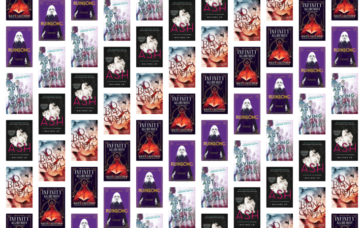 Covers of 5 young adult SFF books with queer themes