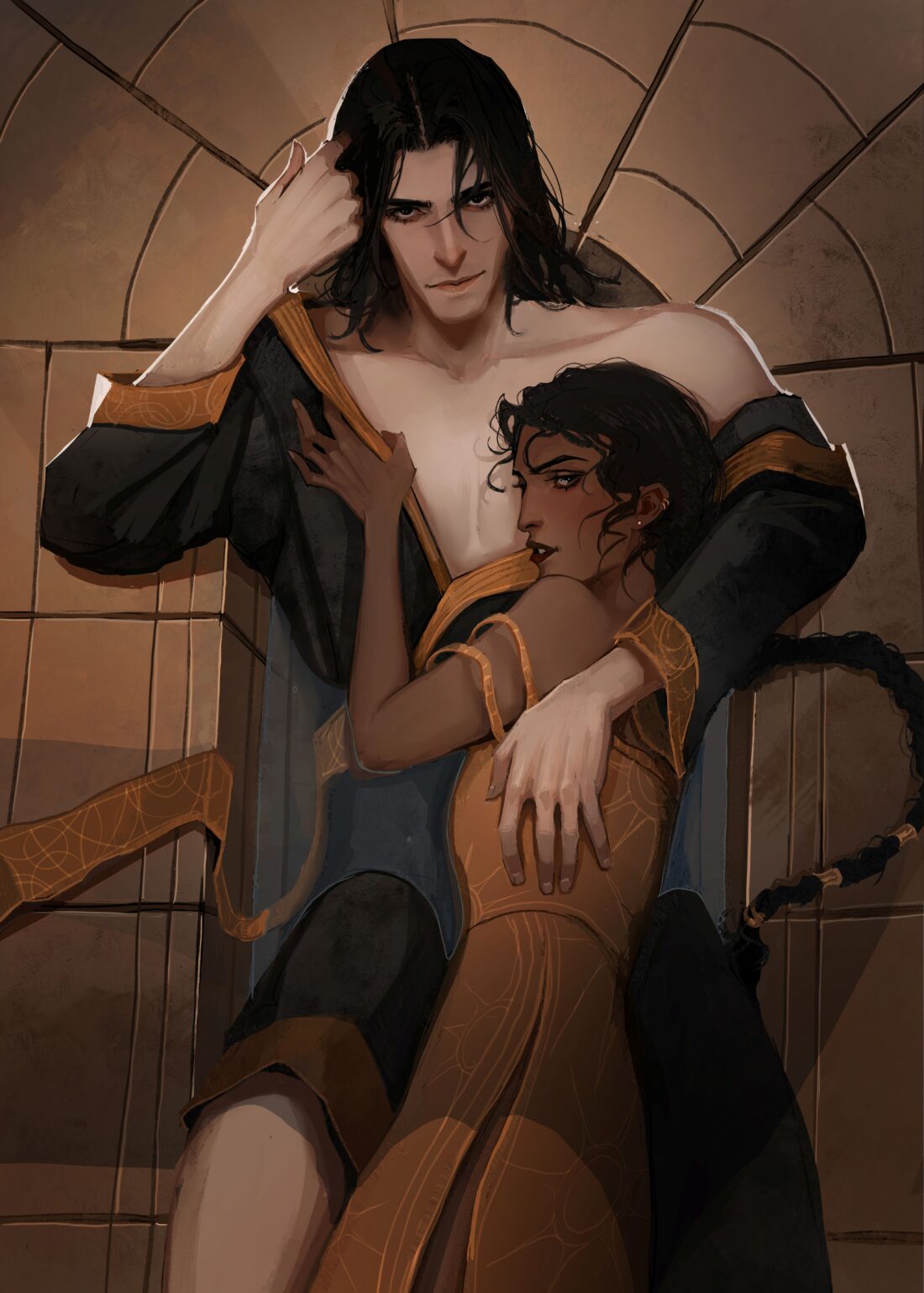 Illustration of Sarai and Kadra, the protagonists of Shalini Abeysekara's This Monster of Mine and This Blade of Ours