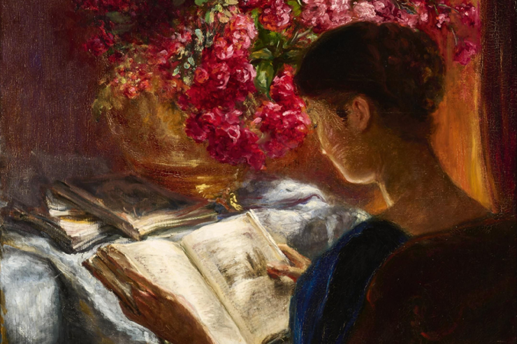 Detail from "Woman Reading" by Therese Glaesener-Hartmann (1912)