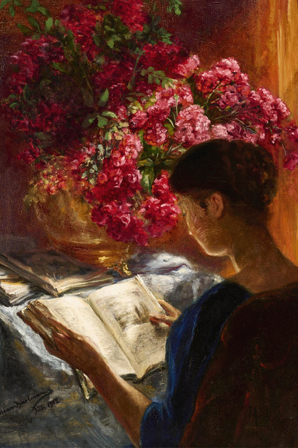 Detail from "Woman Reading" by Therese Glaesener-Hartmann (1912)