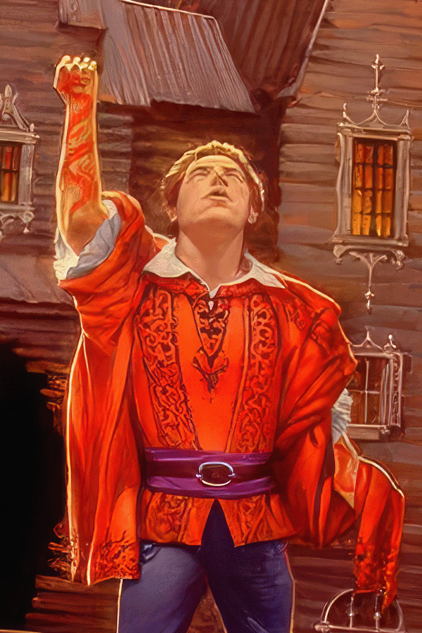 Rand al'Thor stands with his arm raised on the cover of The Gathering Storm; art by Darrell K Sweet