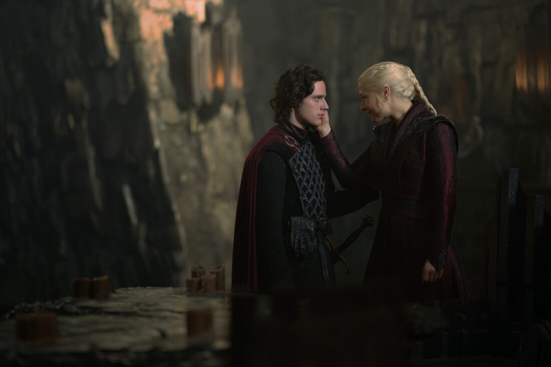 Harry Collett and Emma D'Arcy in House of the Dragon season 3