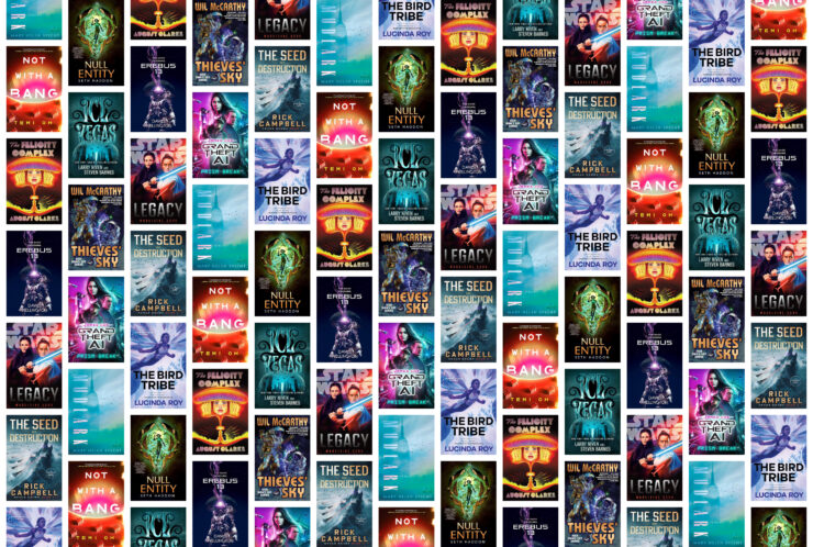 Mosaic of 11 covers for July 2026's new science fiction releases.
