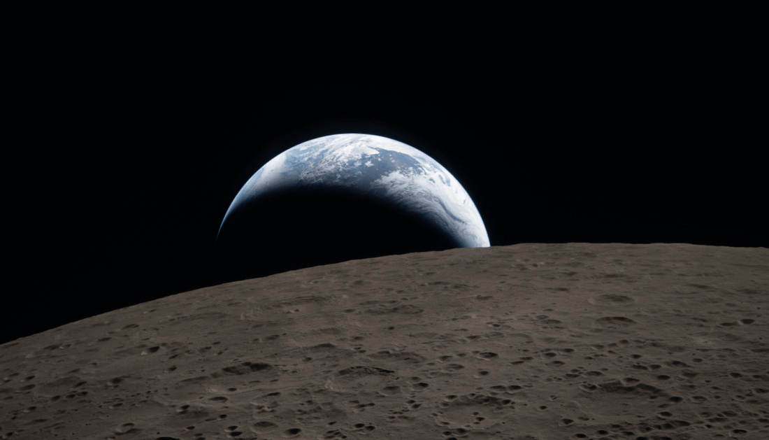 Earthset captured through the Orion spacecraft window at 6:41 p.m. EDT, April 6, 2026, during the Artemis II crew’s flyby of the Moon.