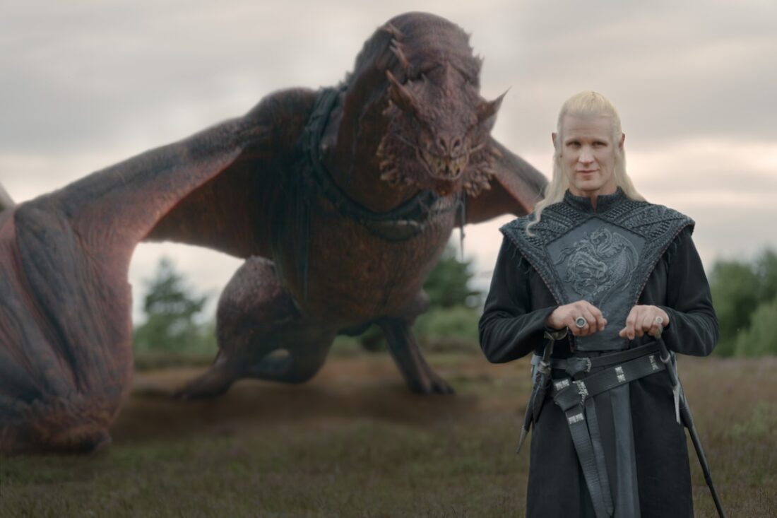 Daeron Targaryen (Matt Smith) and the dragon Tessarion in House of the Dragon season 3