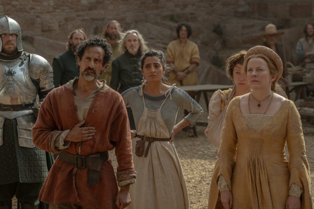 Abhin Galeya, Ellora Torchia, and Alexandra Moen in House of the Dragon season 3