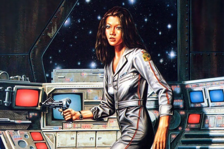 detail from the cover of CJ Cherryh's Merchant's Luck (Art by Barclay Shaw)
