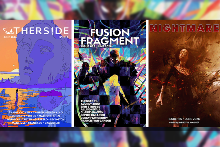 covers of three SFF fiction magazines: Otherside issue 2; Fusion Fragment Issue 28; Nightmare issue 165