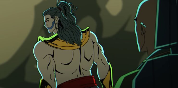 En Sabar Nur looking over his shoulder at Charles in X-Men '97 S2E4