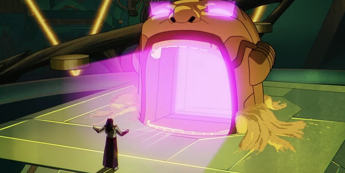 En Sabar Nur about to step into a chamber that looks like Apocalypse's head in X-Men '97 S2E4