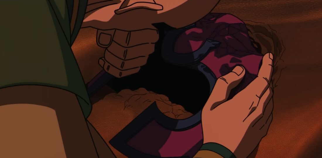 Charles crying over Magnus' crushed helmet in X-Men '97 S2E4